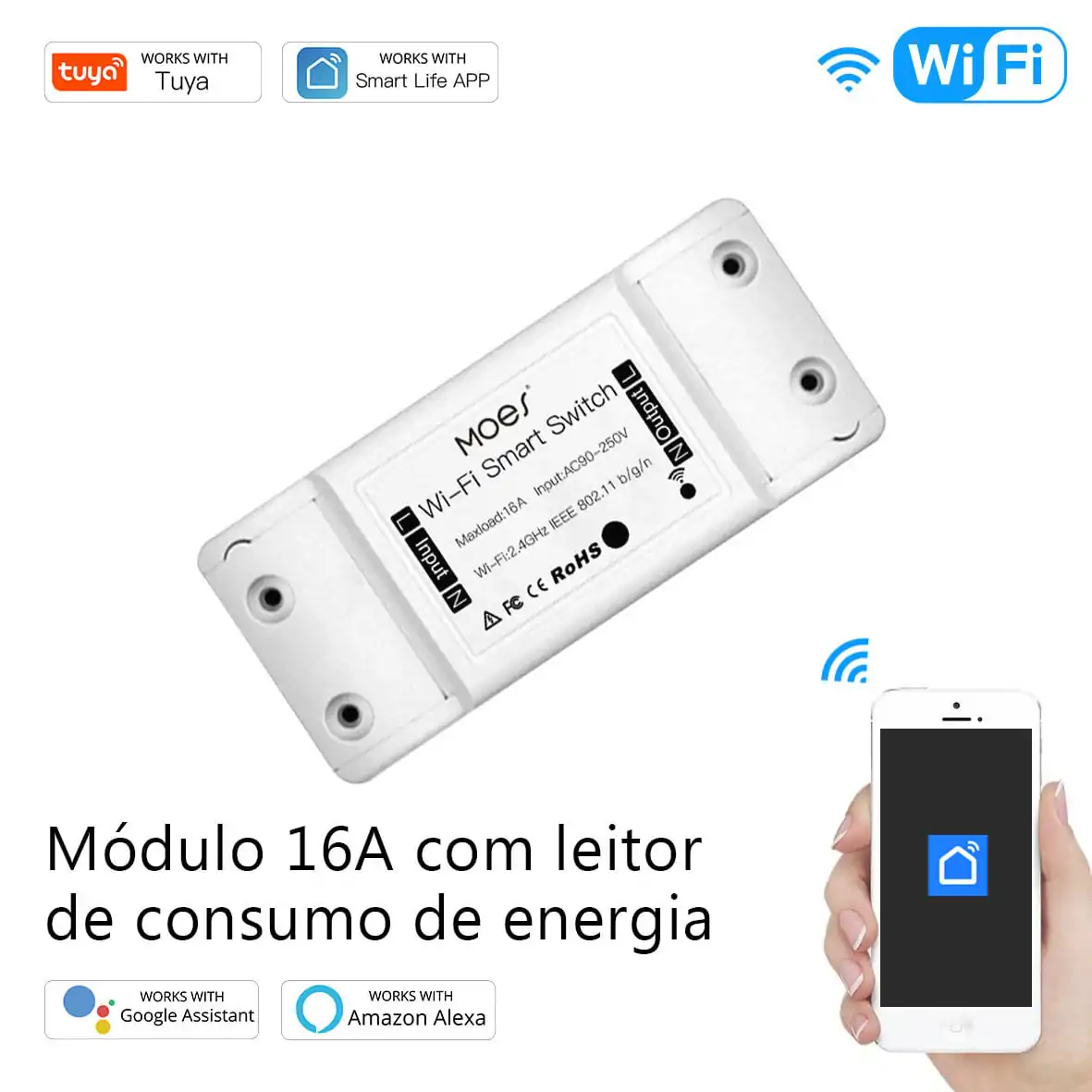 Módulo on/off Wi-Fi 16A com leitor de consumo de energia - Image 2