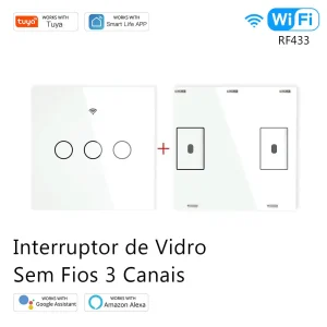 Interruptor em vidro 3 canais RF