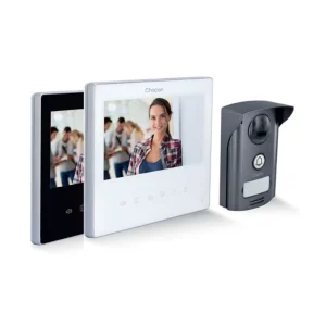 Kit Videoporteiro Slim com 1 monitor preto e 1 branco de 7”