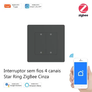 Interruptor sem fios 4 canais Star Ring ZigBee cinza