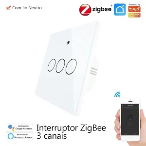 Interruptor de luz tátil de parede 3 canais Zigbee com fios